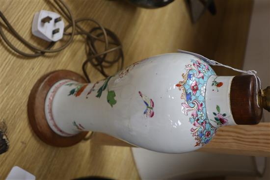 A Chinese famille rose vase, converted to a lamp